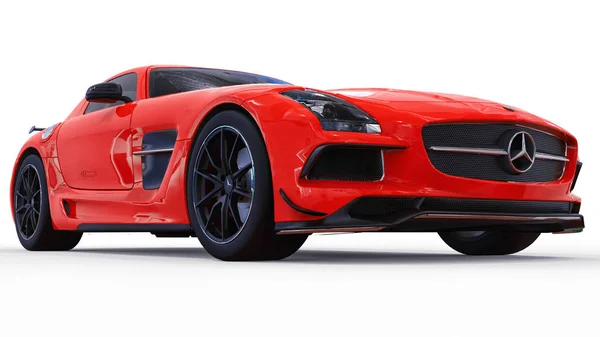Mercedes-Benz Sls kırmızı. Üç boyutlu raster resim. İzole araba beyaz arka plan üzerinde. 3D render. — Stok fotoğraf