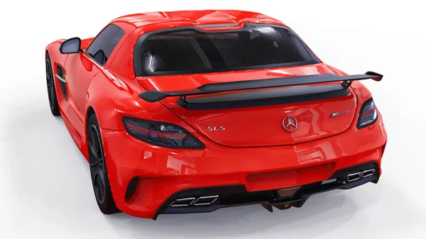 Mercedes-Benz Sls red. Raster trójwymiarowych ilustracji. Na białym tle samochodu na białym tle. renderowania 3D. — Zdjęcie stockowe