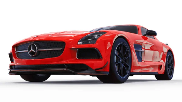 Mercedes-Benz SLS rojo. Ilustración de trama tridimensional. Coche aislado sobre fondo blanco. renderizado 3d . — Foto de Stock