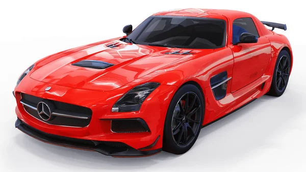 Mercedes-benz sls red. dreidimensionale Rasterdarstellung. isoliertes Auto auf weißem Hintergrund. 3D-Darstellung. — Stockfoto
