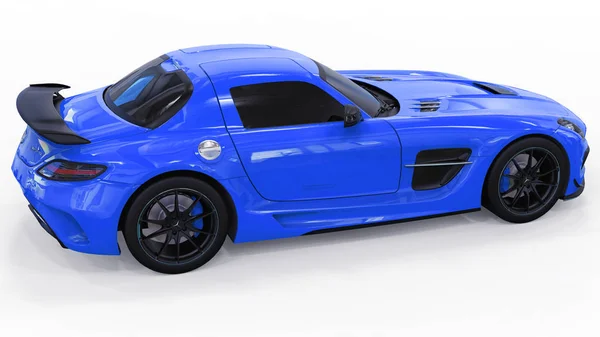 Mercedes-Benz SLS blu. Illustrazione raster tridimensionale. Auto isolata su sfondo bianco. rendering 3d . — Foto Stock