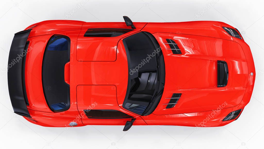 Mercedes-Benz SLS red. Three-dimensional raster illustration. Isolated car on white background. 3d rendering