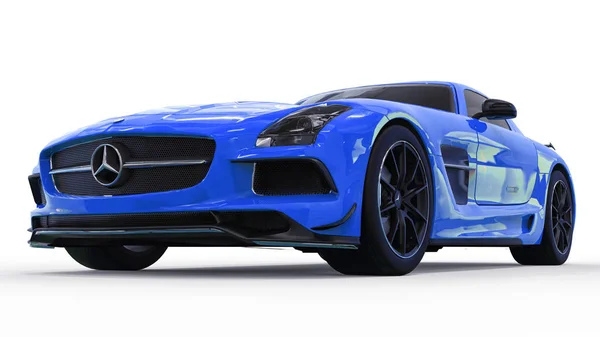 Mercedes-Benz Sls синій. Тривимірна растрових ілюстрації. Ізольована автомобіля на білому тлі. 3D-рендерінг. — стокове фото