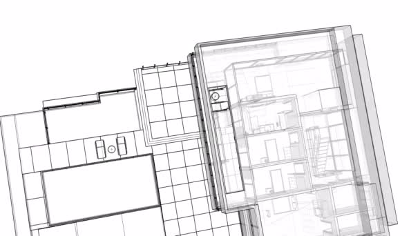 Byggandet Ett Bostadshus Med Ett Territorium Och Pool Grafik Linjer — Stockvideo