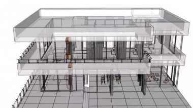 Bir bölge ve bir yüzme havuzu ile bir konut yapı inşaatı. şeffaf duvarlar içeren satırları olarak 3 boyutlu grafikleri