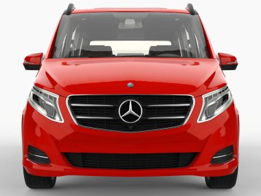 Kırmızı Mercedes-Benz V sınıf beyaz zemin üzerinde. Üç boyutlu raster resim. 3D render.