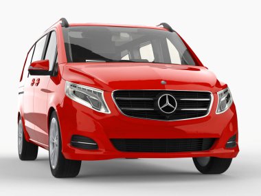 Kırmızı Mercedes-Benz V sınıf beyaz zemin üzerinde. Üç boyutlu raster resim. 3D render.