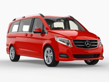 Kırmızı Mercedes-Benz V sınıf beyaz zemin üzerinde. Üç boyutlu raster resim. 3D render.