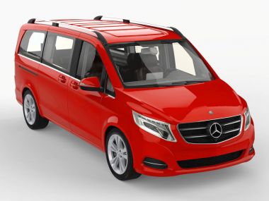 Kırmızı Mercedes-Benz V sınıf beyaz zemin üzerinde. Üç boyutlu raster resim. 3D render.