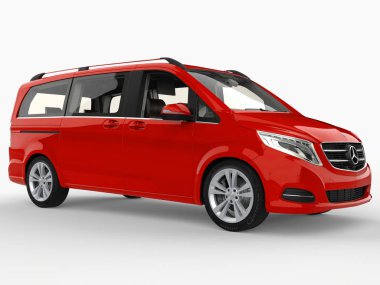 Kırmızı Mercedes-Benz V sınıf beyaz zemin üzerinde. Üç boyutlu raster resim. 3D render.