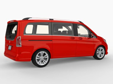 Kırmızı Mercedes-Benz V sınıf beyaz zemin üzerinde. Üç boyutlu raster resim. 3D render.