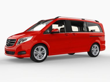 Kırmızı Mercedes-Benz V sınıf beyaz zemin üzerinde. Üç boyutlu raster resim. 3D render.