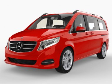 Kırmızı Mercedes-Benz V sınıf beyaz zemin üzerinde. Üç boyutlu raster resim. 3D render.