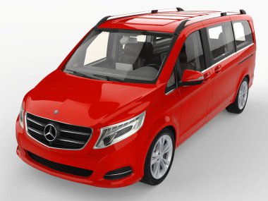 Kırmızı Mercedes-Benz V sınıf beyaz zemin üzerinde. Üç boyutlu raster resim. 3D render.