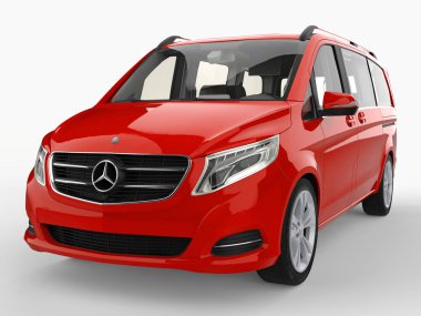 Kırmızı Mercedes-Benz V sınıf beyaz zemin üzerinde. Üç boyutlu raster resim. 3D render.