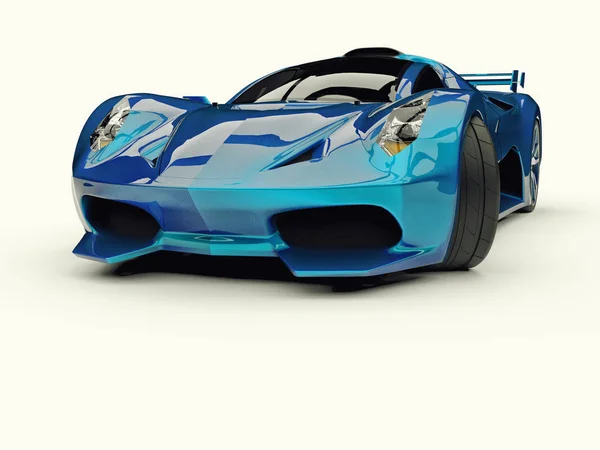 รถแนวคิดการแข่งรถสีฟ้า ภาพของรถบนพื้นหลังสีขาว การแสดงผล 3D . — ภาพถ่ายสต็อก