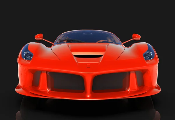 Spor araba. Kırmızı spor araba siyah bir arka plan görüntüsü. 3D çizim. — Stok fotoğraf
