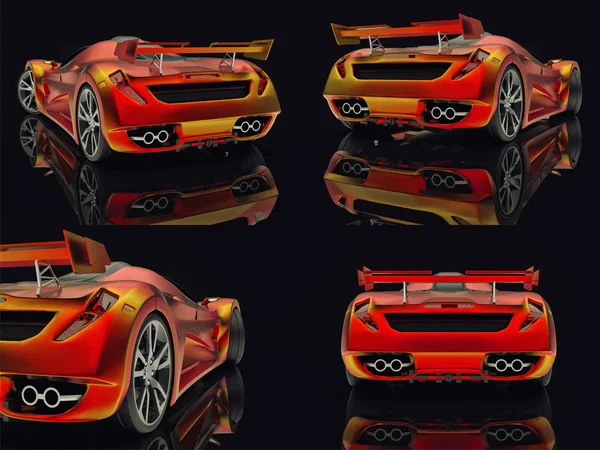 Встановити гоночний концепт автомобіля. Зображення автомобіля на чорному глянсовому тлі. 3D візуалізація . — стокове фото