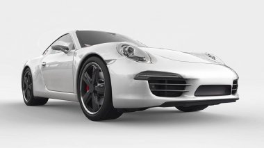 Porsche 911'i üç boyutlu raster resimde beyaz bir arka plan üzerinde beyaz. 3D render.