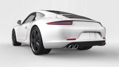 Porsche 911'i üç boyutlu raster resimde beyaz bir arka plan üzerinde beyaz. 3D render.