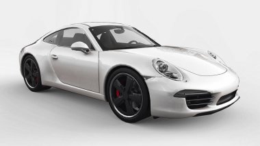 Porsche 911'i üç boyutlu raster resimde beyaz bir arka plan üzerinde beyaz. 3D render.