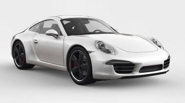 Porsche 911'i üç boyutlu raster resimde beyaz bir arka plan üzerinde beyaz. 3D render.