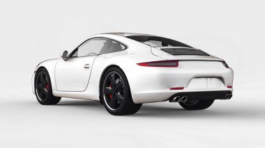 Porsche 911'i üç boyutlu raster resimde beyaz bir arka plan üzerinde beyaz. 3D render.