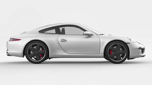 Fehér Porsche 911 háromdimenziós raszteres illusztráció egy fehér háttér. 3D-leképezés. — Stock Fotó