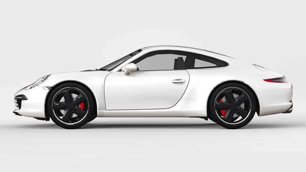 Weißporsche 911 dreidimensionale Rasterdarstellung auf weißem Hintergrund. 3D-Darstellung. — Stockfoto