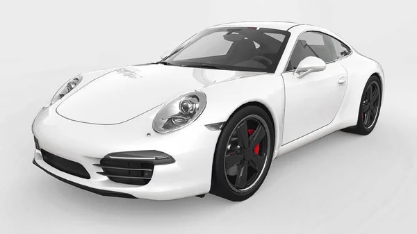 Weißporsche 911 dreidimensionale Rasterdarstellung auf weißem Hintergrund. 3D-Darstellung. — Stockfoto