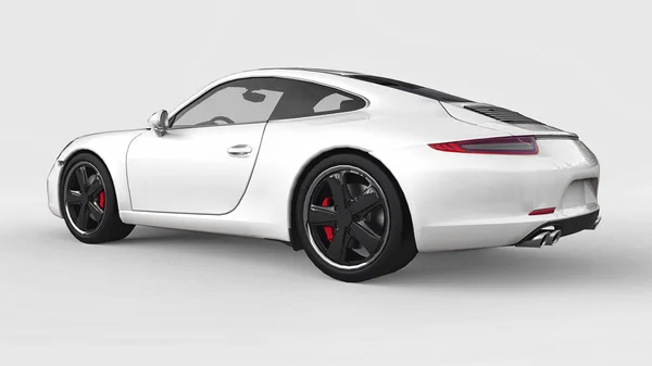 White Porsche 911 three-dimensional raster illustration on a white background. 3d rendering. — Stock Photo, Image