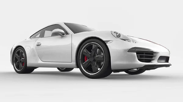 พอร์ชสีขาว 911 ภาพวาดราสเตอร์สามมิติบนพื้นหลังสีขาว การแสดงผล 3D . — ภาพถ่ายสต็อก