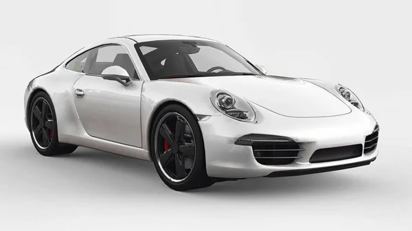 White Porsche 911 three-dimensional raster illustration on a white background. 3d rendering. — Stock Photo, Image