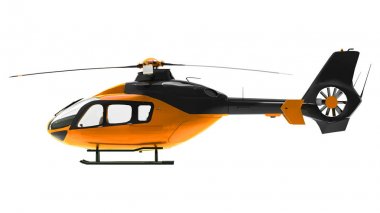 Beyaz arka plan üzerinde izole sarı helikopter. 3D çizim.