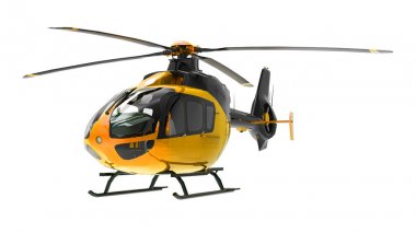 Beyaz arka plan üzerinde izole sarı helikopter. 3D çizim.