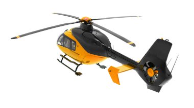 Beyaz arka plan üzerinde izole sarı helikopter. 3D çizim.