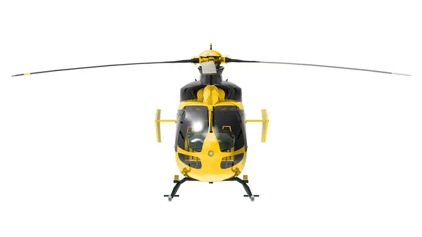 Gele helikopter geïsoleerd op de witte achtergrond. 3D illustratie. — Stockfoto