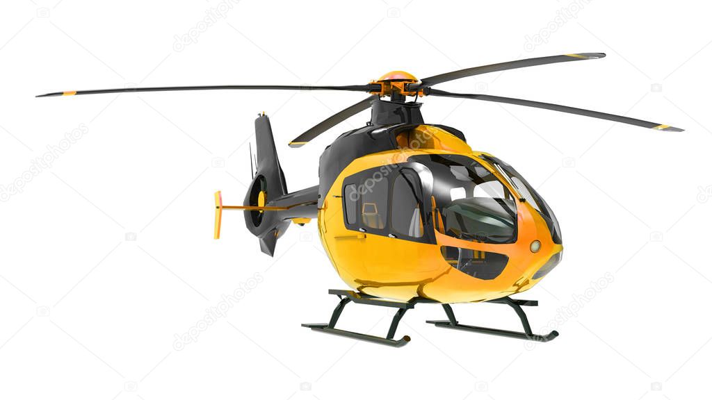 Yellow helicopter isolated on the white background. 3d illustration.