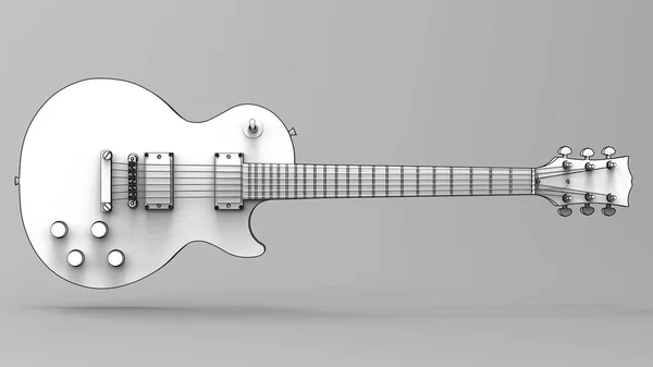 Witte elektrische gitaar met zwarte lijnen op een grijze achtergrond. 3D-rendering. — Stockfoto