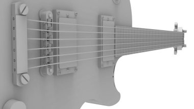 Beyaz arka planda gri elektro gitar. 3D render.