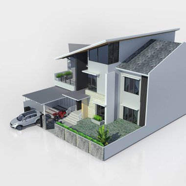Modern ev Garaj beyaz arka plan ile. 3D render.