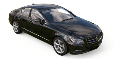 Siyah Mercedes Benz Cls Coupe beyaz zemin üzerinde. 3D render.