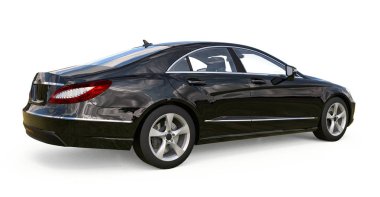 Siyah Mercedes Benz Cls Coupe beyaz zemin üzerinde. 3D render.