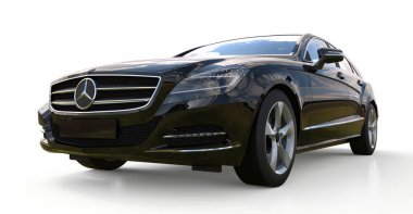 Siyah Mercedes Benz Cls Coupe beyaz zemin üzerinde. 3D render.