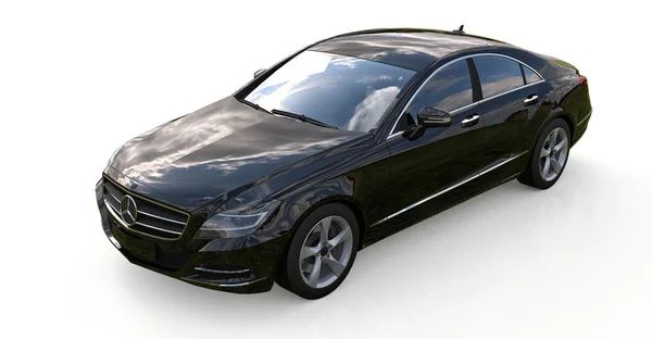 Μαύρη Mercedes Benz Cls Coupe σε λευκό φόντο. 3D rendering. — Φωτογραφία Αρχείου