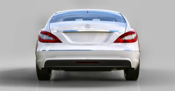 Mercedes Benz CLS Coupe blanco sobre fondo gris. renderizado 3d . — Foto de Stock