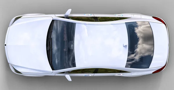Vit Mercedes Benz Cls Coupe på en grå bakgrund. 3D-rendering. — Stockfoto
