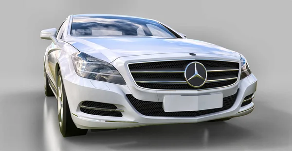 Mercedes Benz CLS Coupe blanco sobre fondo gris. renderizado 3d . — Foto de Stock