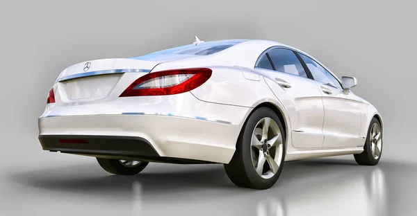 Mercedes Benz CLS Coupe blanco sobre fondo gris. renderizado 3d . — Foto de Stock
