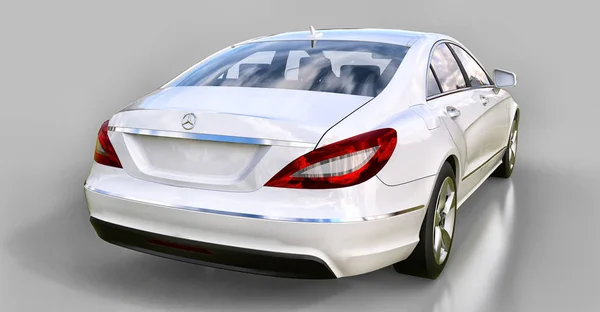 Biały Mercedes Benz Cls Coupe na szarym tle. renderowania 3D. — Zdjęcie stockowe